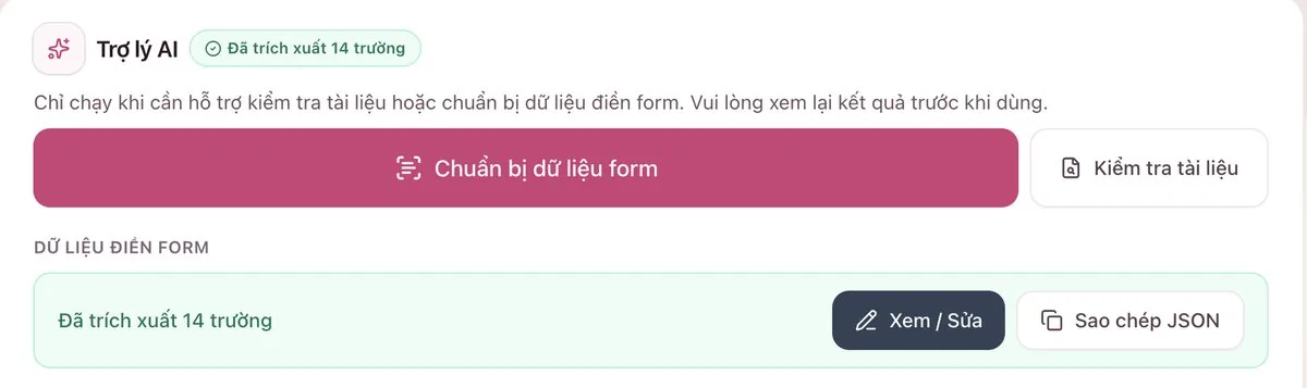 Trợ lý AI chuẩn bị dữ liệu điền form